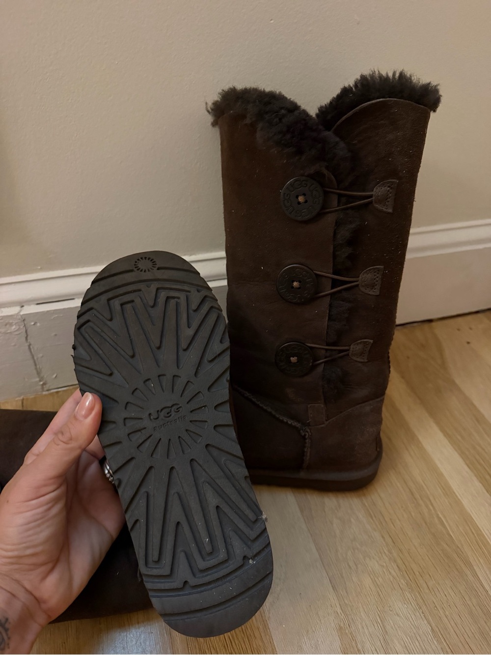 Chocolate Tall Bailee Button Uggs - Picture 5 of 7